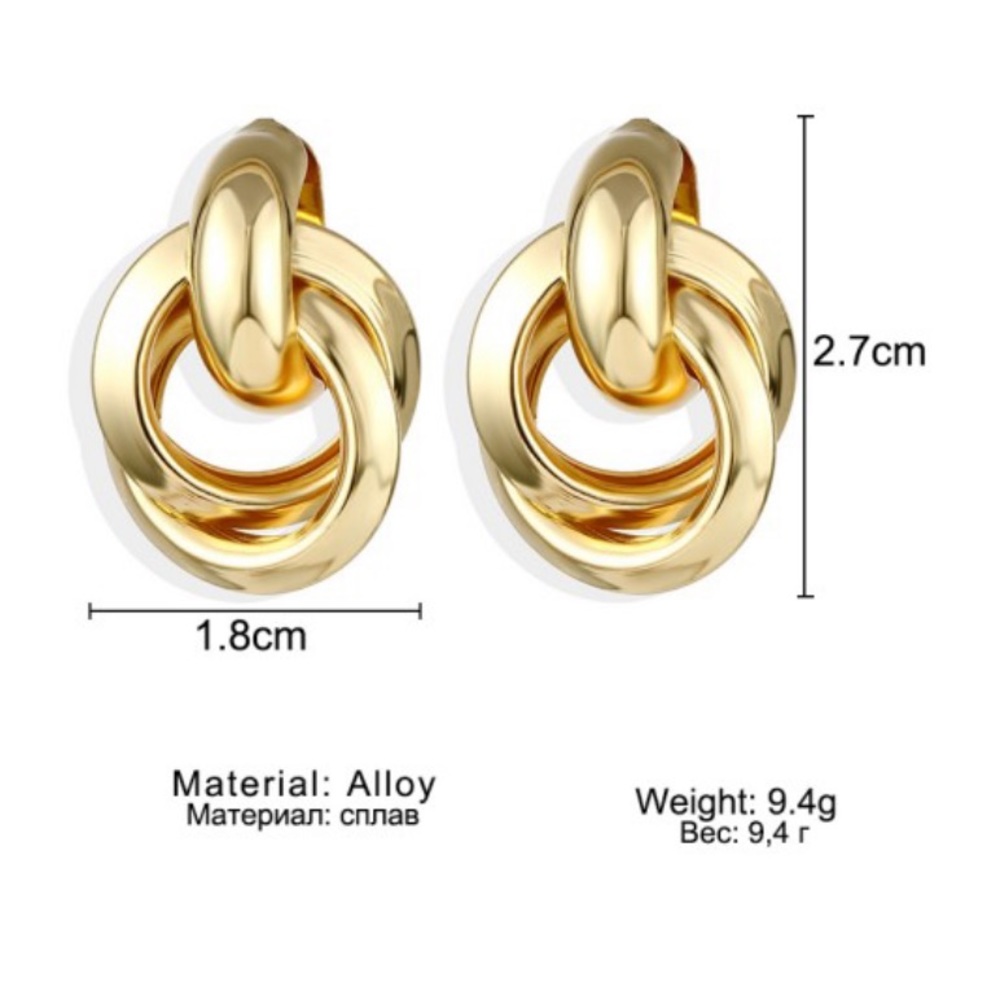 Stainless Steel Pendant Gold Double Hoop Earrings - Picture 6 of 6
